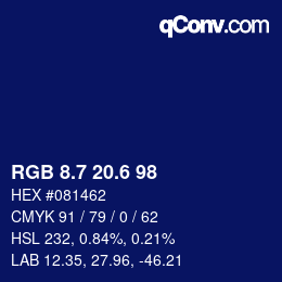 カラーコード: RGB 8.7 20.6 98 | qconv.com