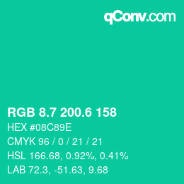 カラーコード: RGB 8.7 200.6 158 | qconv.com