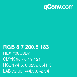 カラーコード: RGB 8.7 200.6 183 | qconv.com
