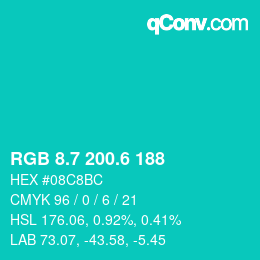 カラーコード: RGB 8.7 200.6 188 | qconv.com