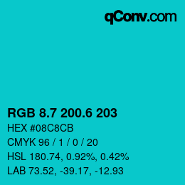 カラーコード: RGB 8.7 200.6 203 | qconv.com