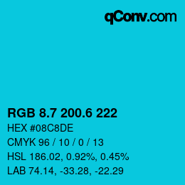 カラーコード: RGB 8.7 200.6 222 | qconv.com