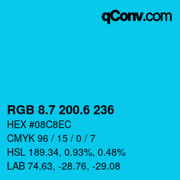 カラーコード: RGB 8.7 200.6 236 | qconv.com