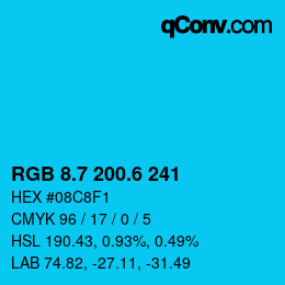 カラーコード: RGB 8.7 200.6 241 | qconv.com
