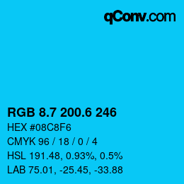 カラーコード: RGB 8.7 200.6 246 | qconv.com