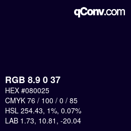 カラーコード: RGB 8.9 0 37 | qconv.com