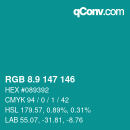 カラーコード: RGB 8.9 147 146 | qconv.com