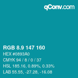 カラーコード: RGB 8.9 147 160 | qconv.com