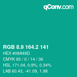 カラーコード: RGB 8.9 164.2 141 | qconv.com