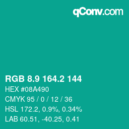 カラーコード: RGB 8.9 164.2 144 | qconv.com