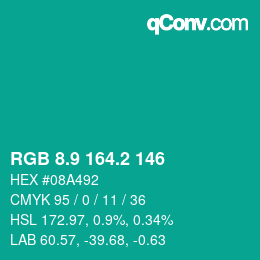 カラーコード: RGB 8.9 164.2 146 | qconv.com