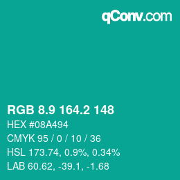 カラーコード: RGB 8.9 164.2 148 | qconv.com