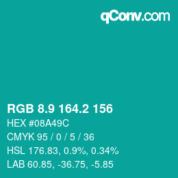 カラーコード: RGB 8.9 164.2 156 | qconv.com