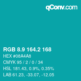 カラーコード: RGB 8.9 164.2 168 | qconv.com