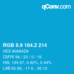 カラーコード: RGB 8.9 164.2 214 | qconv.com