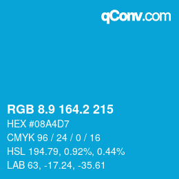 カラーコード: RGB 8.9 164.2 215 | qconv.com