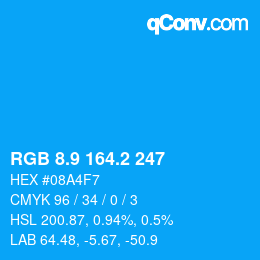 カラーコード: RGB 8.9 164.2 247 | qconv.com