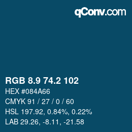 Color code: RGB 8.9 74.2 102 | qconv.com