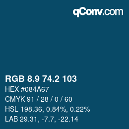 Color code: RGB 8.9 74.2 103 | qconv.com