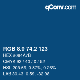 Color code: RGB 8.9 74.2 123 | qconv.com