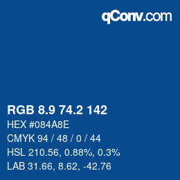 Color code: RGB 8.9 74.2 142 | qconv.com