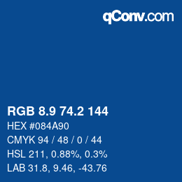 カラーコード: RGB 8.9 74.2 144 | qconv.com