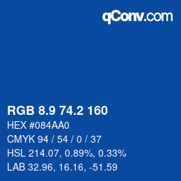 Color code: RGB 8.9 74.2 160 | qconv.com