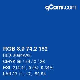 カラーコード: RGB 8.9 74.2 162 | qconv.com