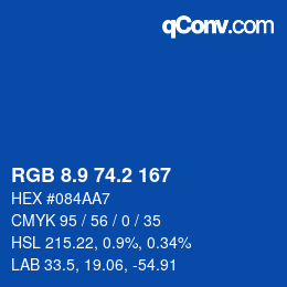 カラーコード: RGB 8.9 74.2 167 | qconv.com