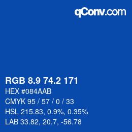 カラーコード: RGB 8.9 74.2 171 | qconv.com