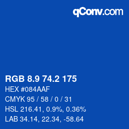 カラーコード: RGB 8.9 74.2 175 | qconv.com