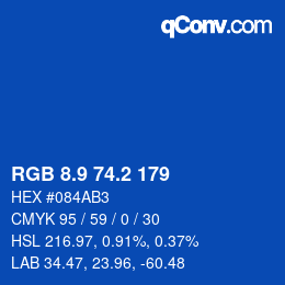 Color code: RGB 8.9 74.2 179 | qconv.com