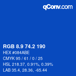 Color code: RGB 8.9 74.2 190 | qconv.com