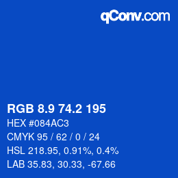 カラーコード: RGB 8.9 74.2 195 | qconv.com
