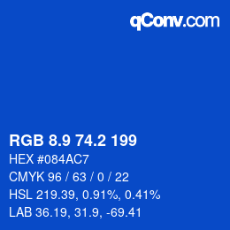 カラーコード: RGB 8.9 74.2 199 | qconv.com