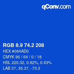 カラーコード: RGB 8.9 74.2 208 | qconv.com