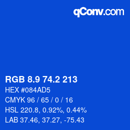 カラーコード: RGB 8.9 74.2 213 | qconv.com