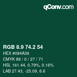 Color code: RGB 8.9 74.2 54 | qconv.com