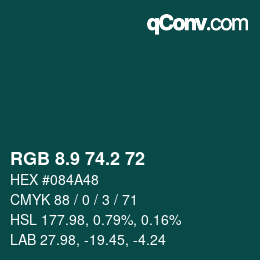 カラーコード: RGB 8.9 74.2 72 | qconv.com
