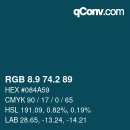 Color code: RGB 8.9 74.2 89 | qconv.com