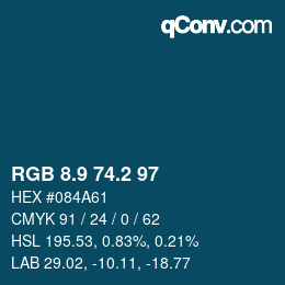 Color code: RGB 8.9 74.2 97 | qconv.com