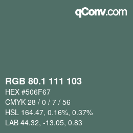 Color code: RGB 80.1 111 103 | qconv.com