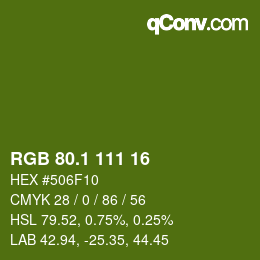 カラーコード: RGB 80.1 111 16 | qconv.com