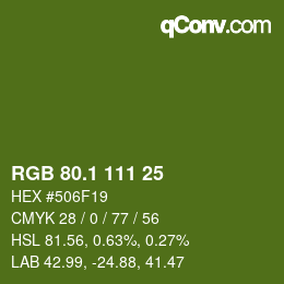カラーコード: RGB 80.1 111 25 | qconv.com