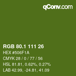 カラーコード: RGB 80.1 111 26 | qconv.com
