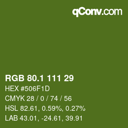 カラーコード: RGB 80.1 111 29 | qconv.com
