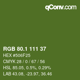 カラーコード: RGB 80.1 111 37 | qconv.com