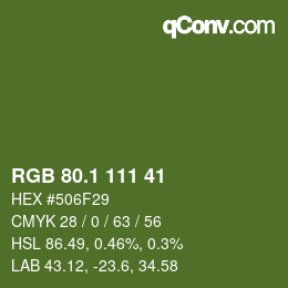 カラーコード: RGB 80.1 111 41 | qconv.com