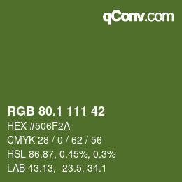 カラーコード: RGB 80.1 111 42 | qconv.com