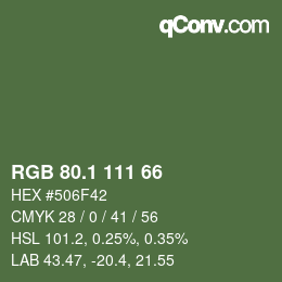 カラーコード: RGB 80.1 111 66 | qconv.com